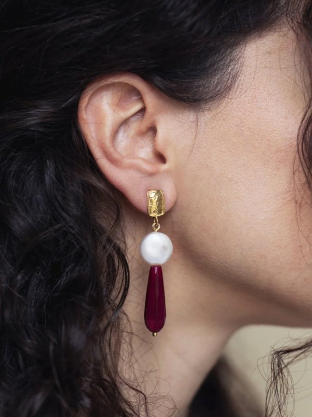 BRAND NEW. Kybele Studio Crimson Radiance Earrings with Ruby and Pearls